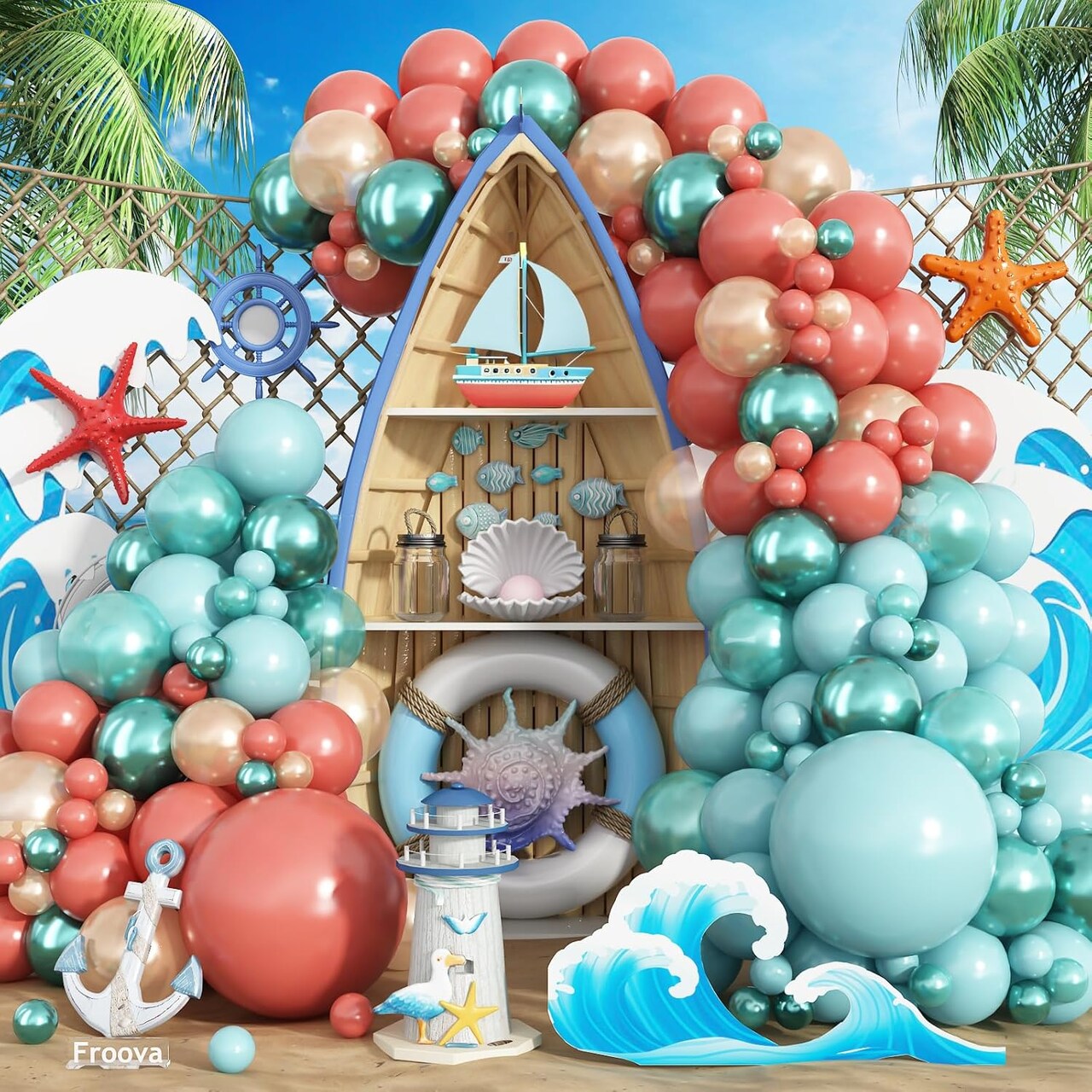 Tropical Balloon Garland Arch Kit (Blue Green Orange) 18 Inch / 10 Inch / 5 Inch